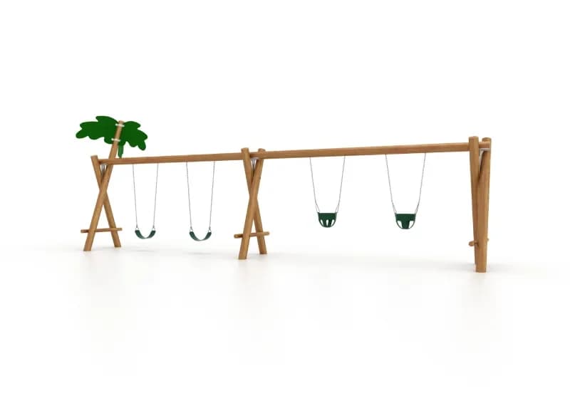 2 Bay Wood Frame Swing Set (2 Bucket Seats & 2 Belt Seats)