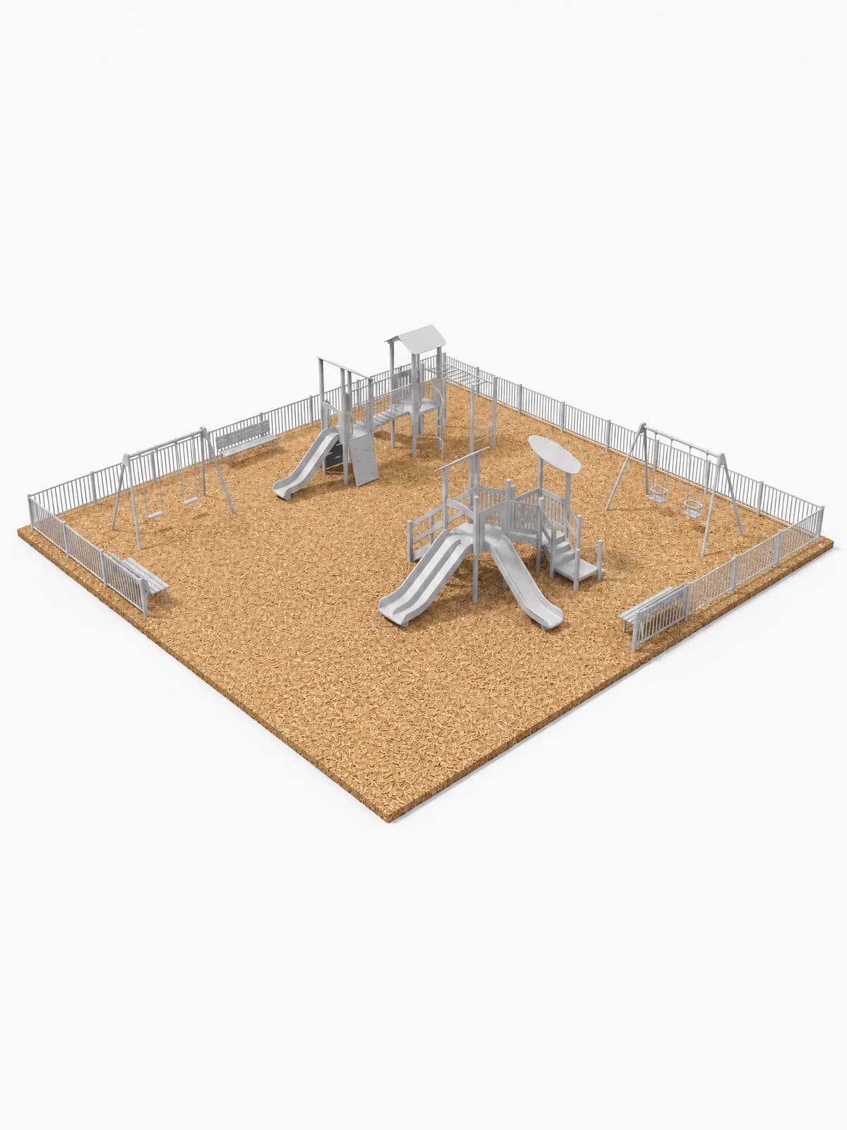 Engineered Wood Fiber shown under playground equipment