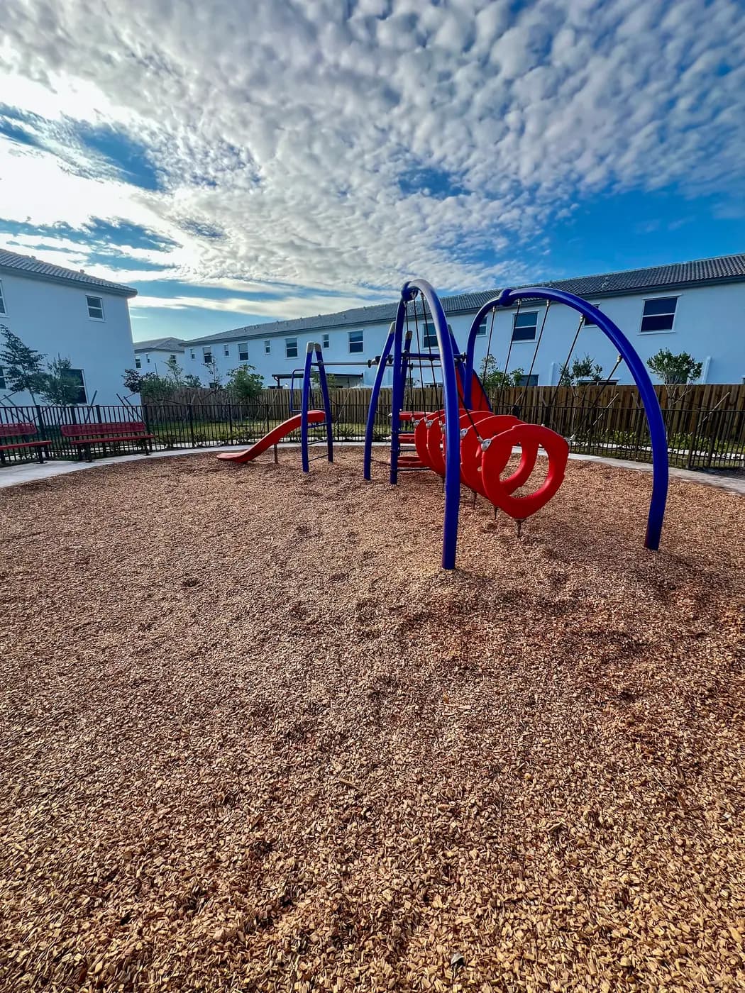 Cedar Pointe climbing course under an evening sky