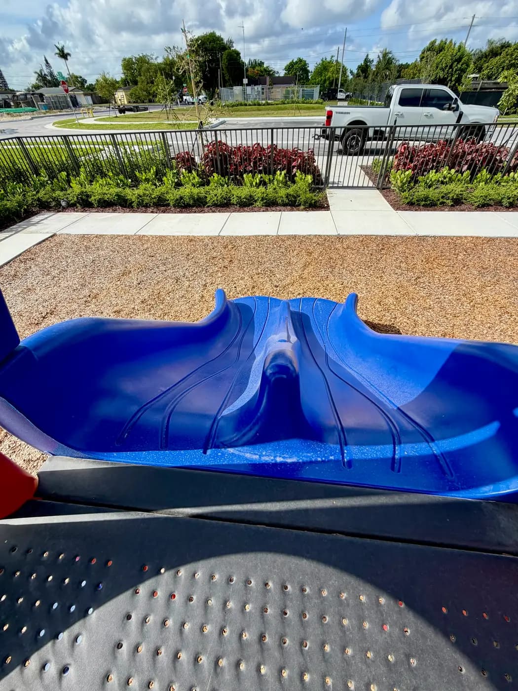 Blue double slide on the Coral Landings play system